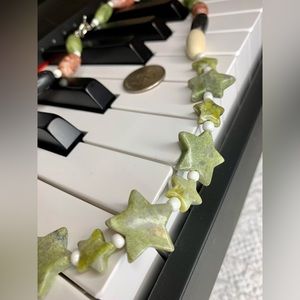 Multi colored beaded jade star necklace